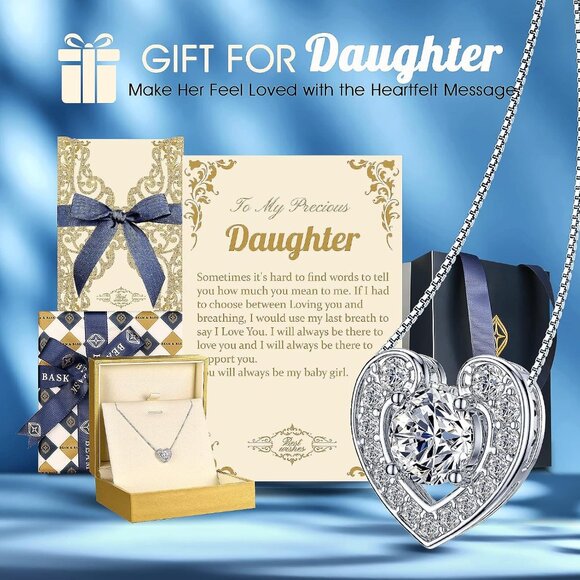 Love Heart Pendant Necklace 1 Carat Moissanite Silver Gift for Daughter - Picture 3 of 8